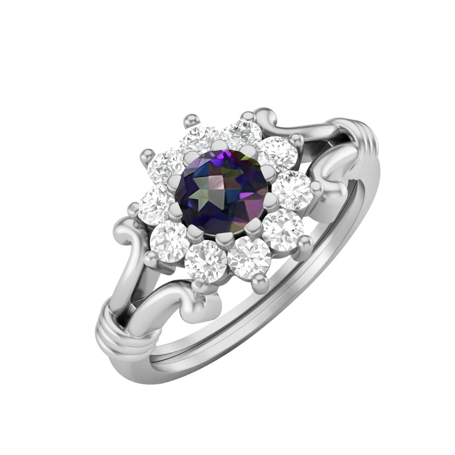 0.63 Ct Mystic Topaz Engagement 925 Sterling Silver Bridal Ring