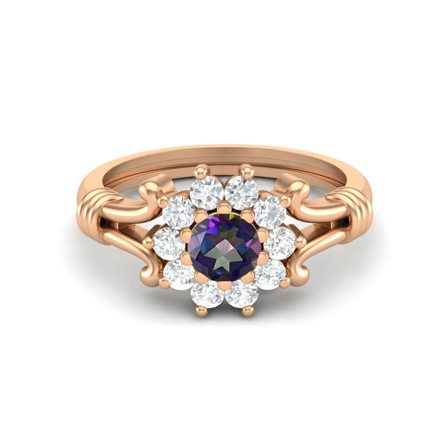 0.63 Ct Mystic Topaz Engagement 925 Sterling Silver Bridal Ring