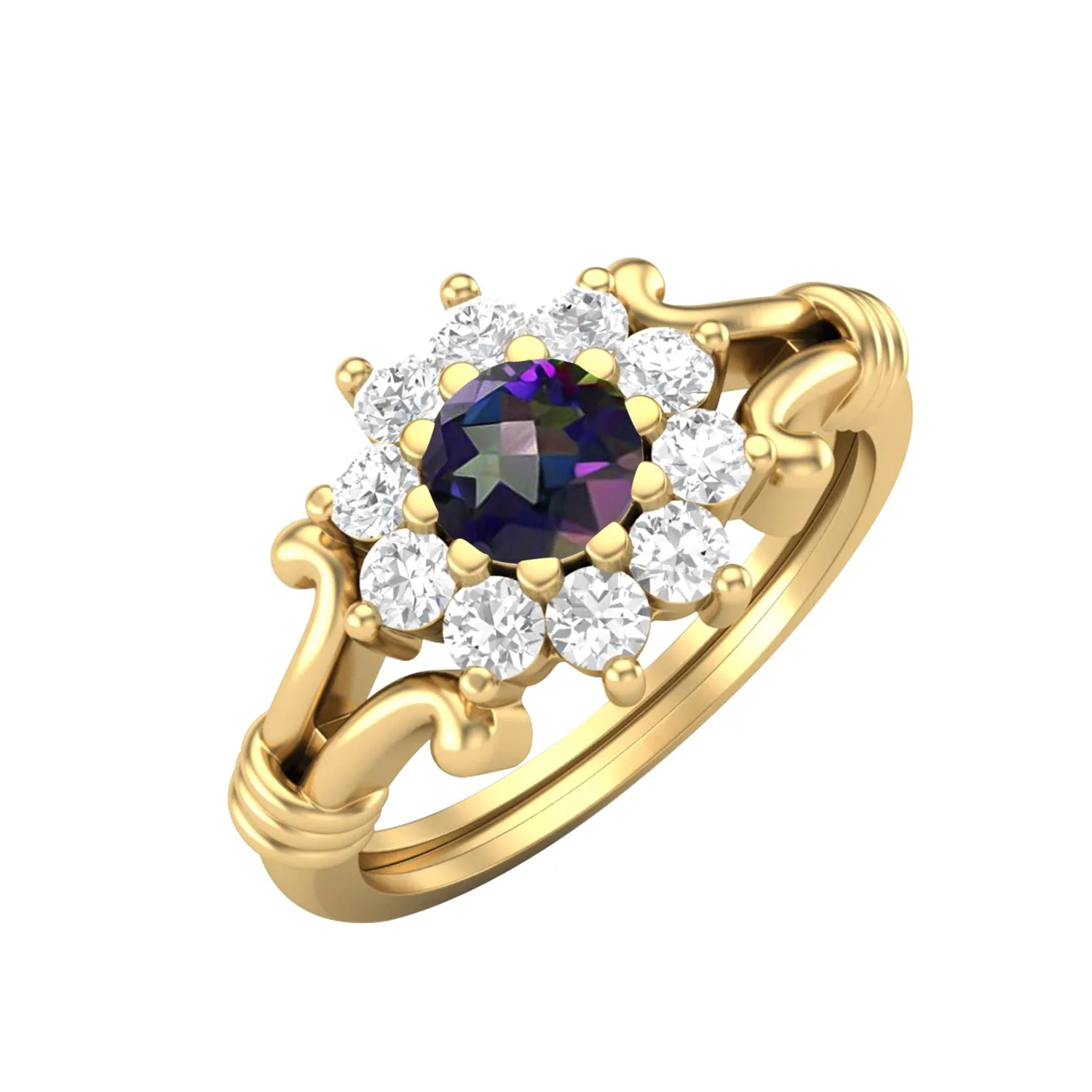 0.63 Ct Mystic Topaz Engagement 925 Sterling Silver Bridal Ring