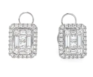 0.89ct tw Ladies Diamond Stud Earrings with Rounds & Princess and Baguette Diamonds