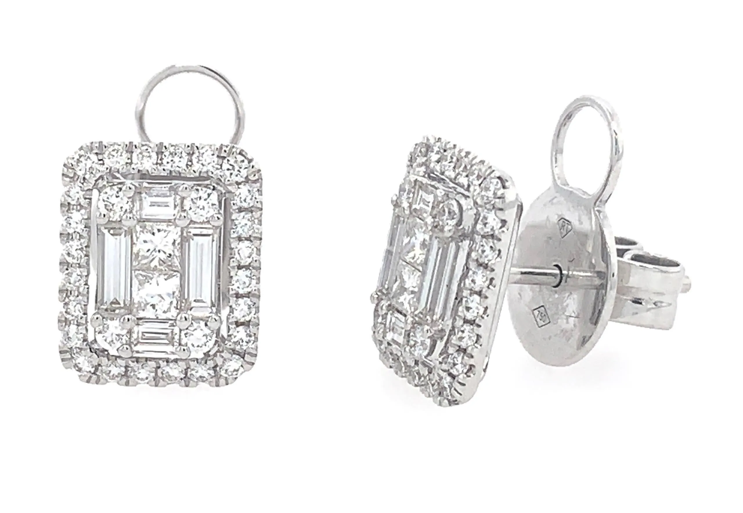 0.89ct tw Ladies Diamond Stud Earrings with Rounds & Princess and Baguette Diamonds