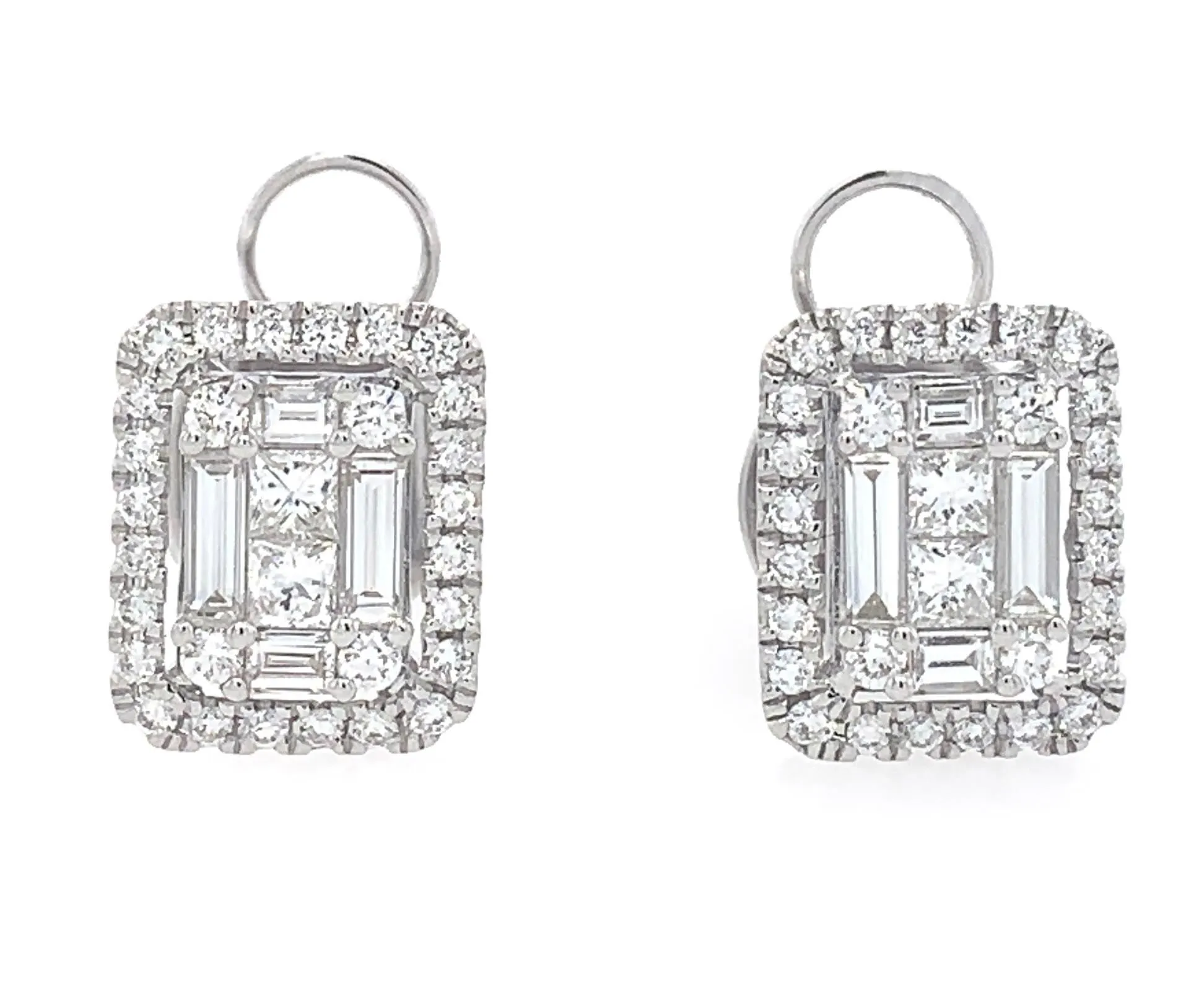 0.89ct tw Ladies Diamond Stud Earrings with Rounds & Princess and Baguette Diamonds