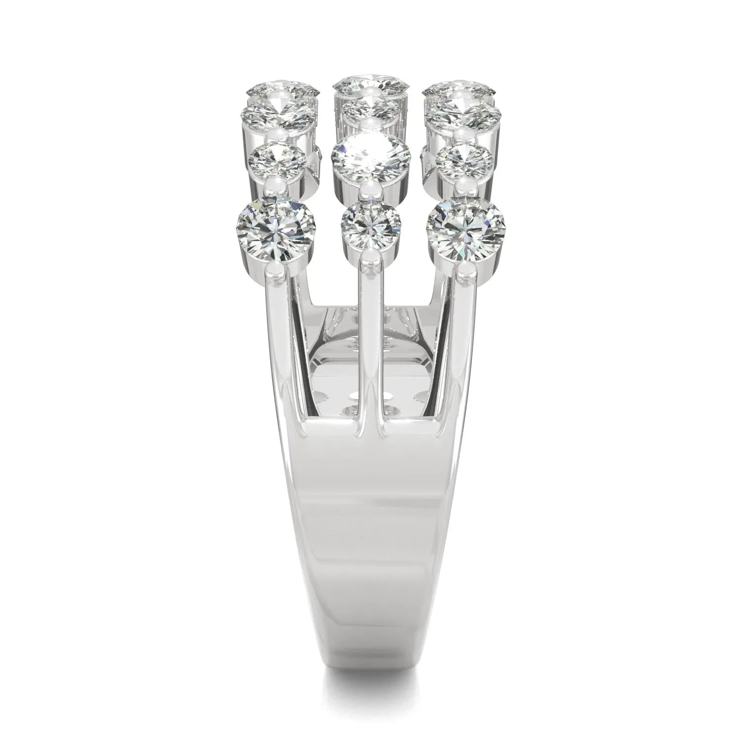 0.91 CTW DEW Round Moissanite Three Row Ring in 14K White Gold