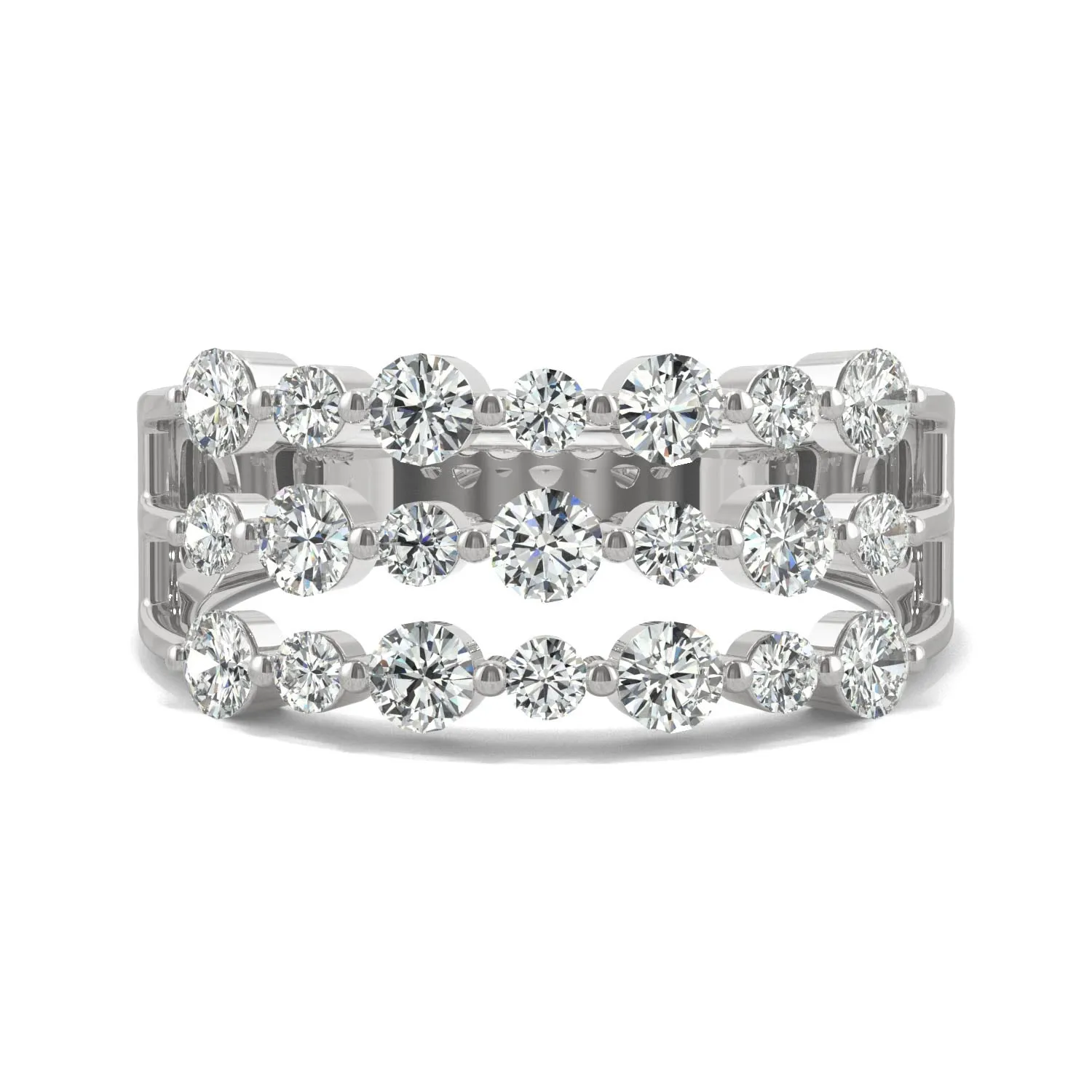 0.91 CTW DEW Round Moissanite Three Row Ring in 14K White Gold