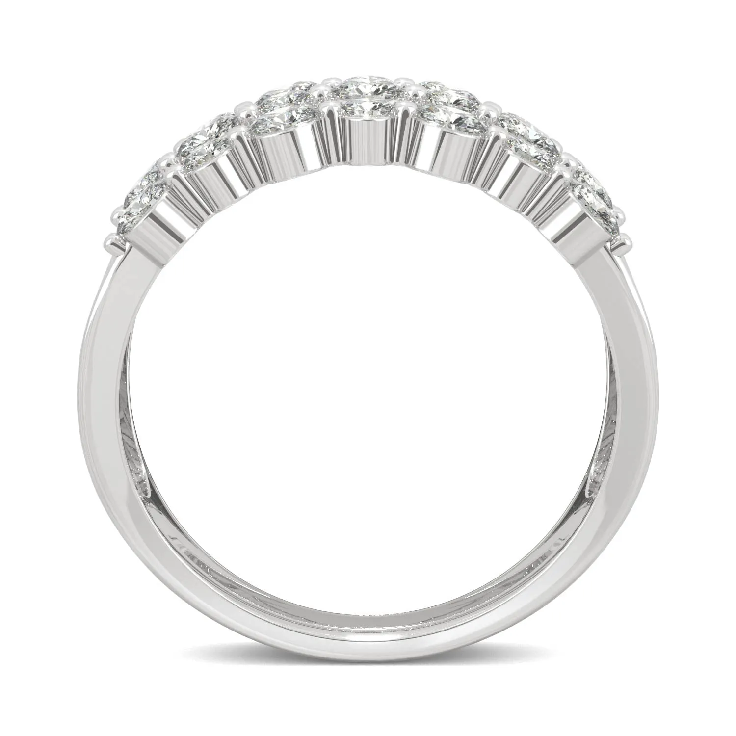 0.91 CTW DEW Round Moissanite Three Row Ring in 14K White Gold