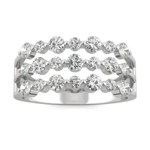 0.91 CTW DEW Round Moissanite Three Row Ring in 14K White Gold