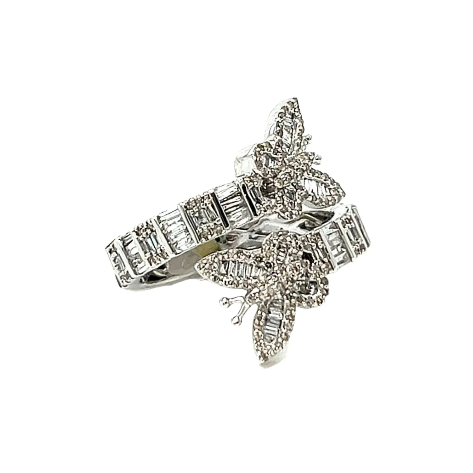 10k White Gold Baguette 1.06ct Diamonds Butterfly Ring - SR39710