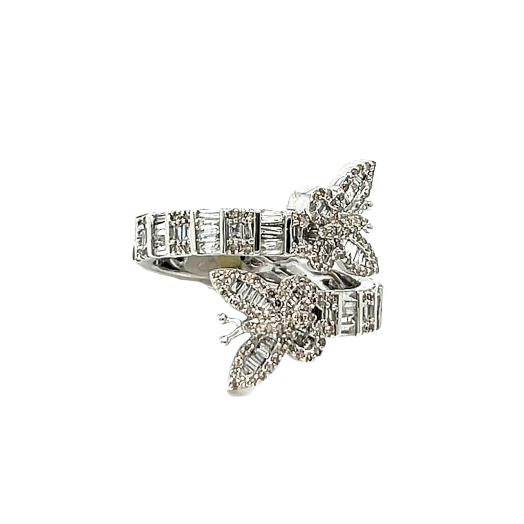 10k White Gold Baguette 1.06ct Diamonds Butterfly Ring - SR39710