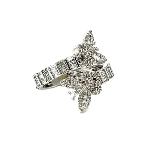 10k White Gold Baguette 1.06ct Diamonds Butterfly Ring - SR39710