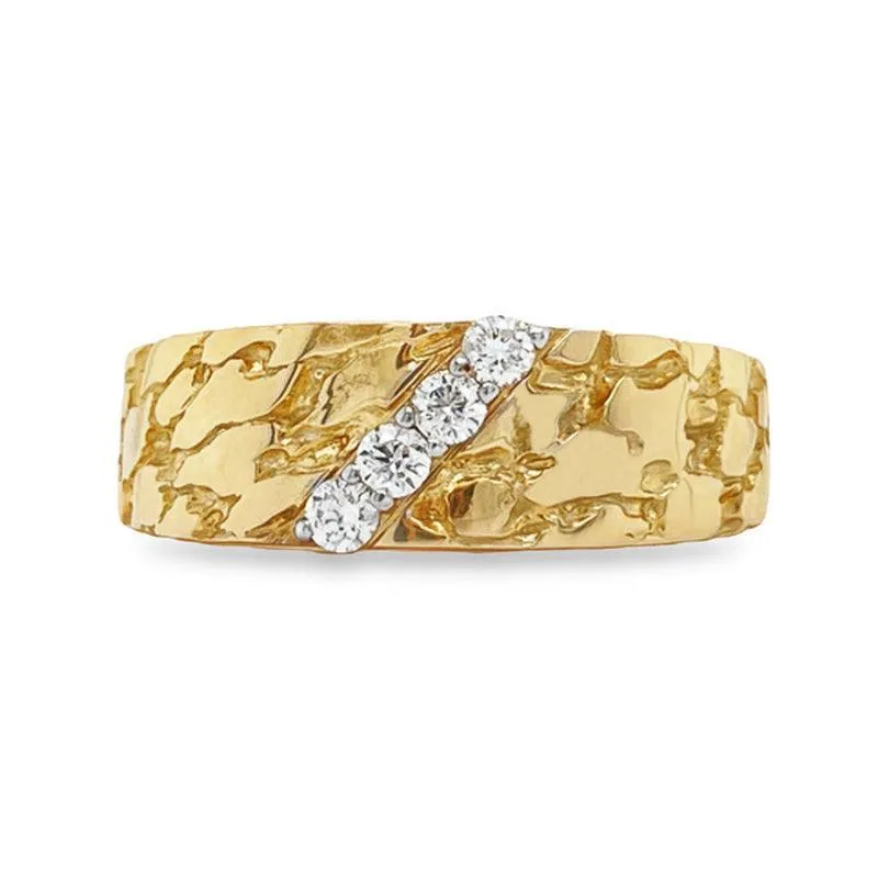 10K Yellow Gold 0.20TDW Nugget Style Men's Diamond Band