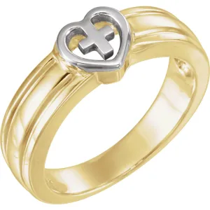 10k Yellow Gold & White Heart & Cross Ring, Size 4