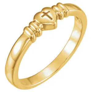 10k Yellow Gold Heart with Cross Chastity Ring Size 7