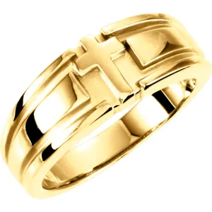 10k Yellow Gold Ladies Religious Cross Duo Band, Size 6
