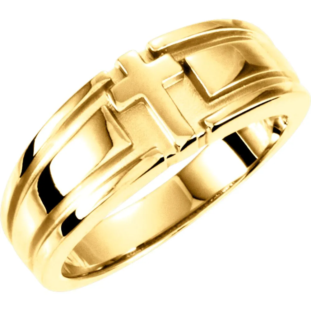 10k Yellow Gold Ladies Religious Cross Duo Band, Size 6