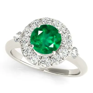 1.15 ct. Genuine Emerald Ring With Halo and Side Accent Diamonds