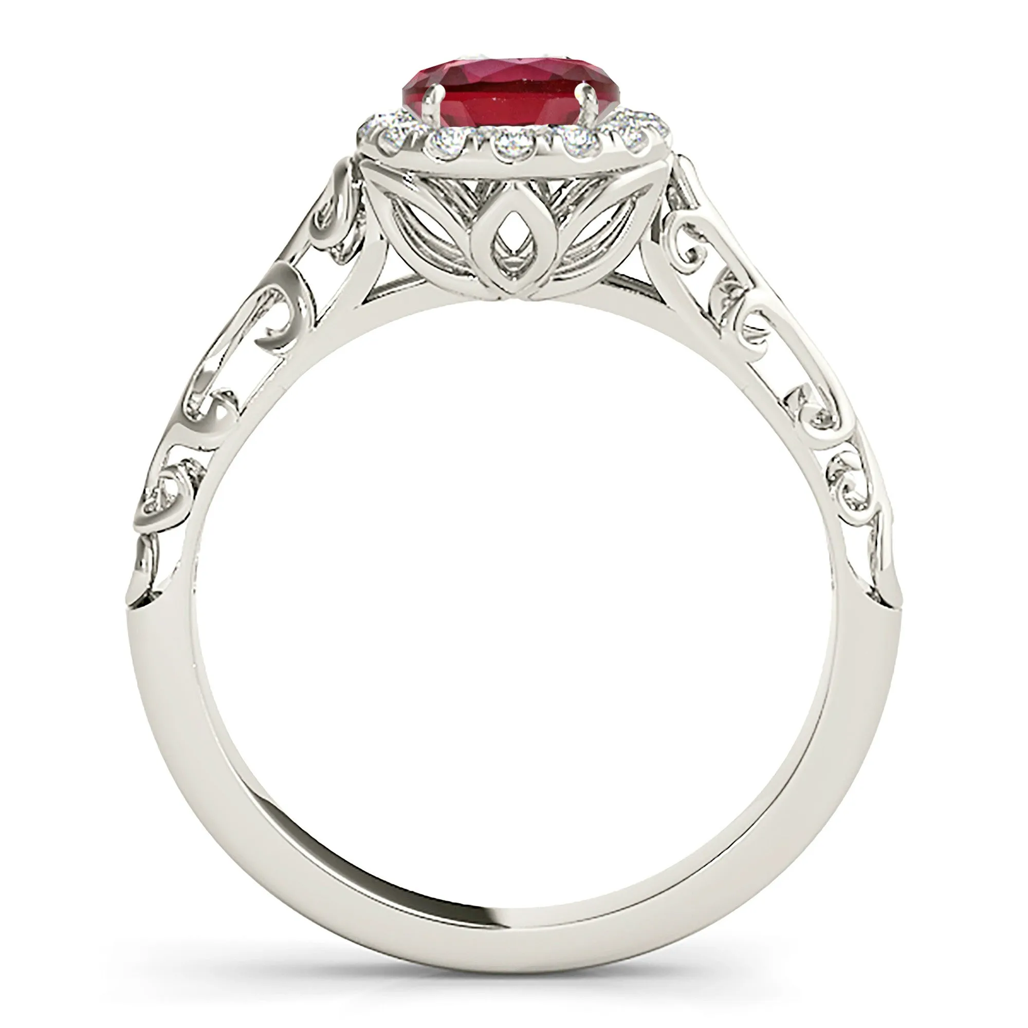 1.15 ct. Genuine Ruby Ring With Halo , Hand Caved Filigree Fancy Band