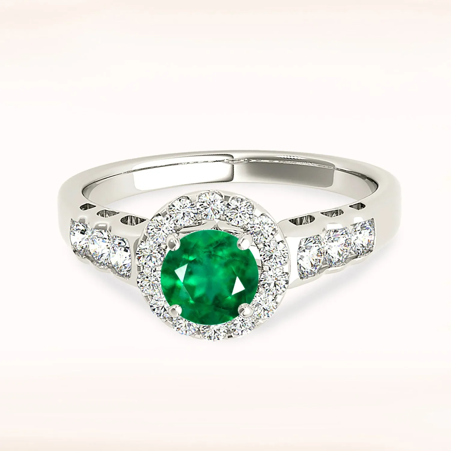 1.15ct. Genuine Emerald Ring With Halo And Hand Carved Filigree Band