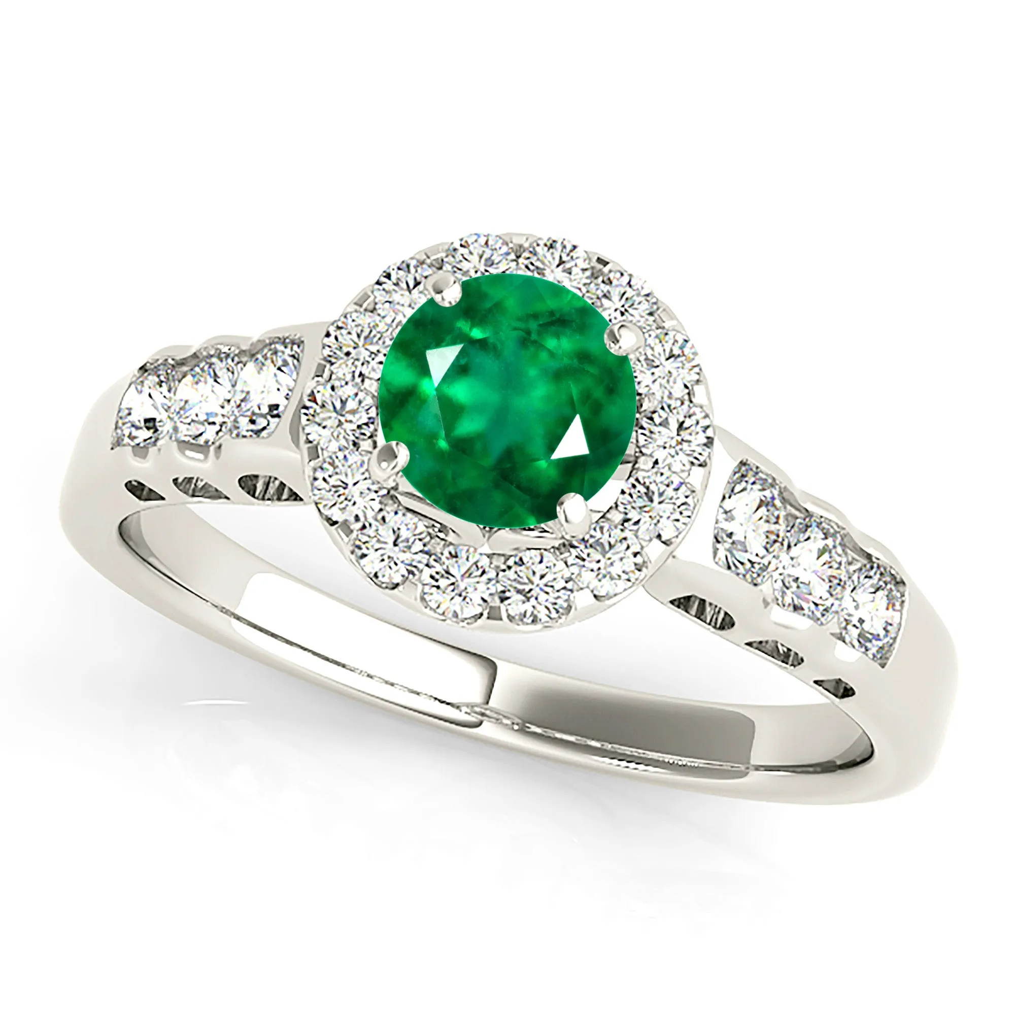 1.15ct. Genuine Emerald Ring With Halo And Hand Carved Filigree Band