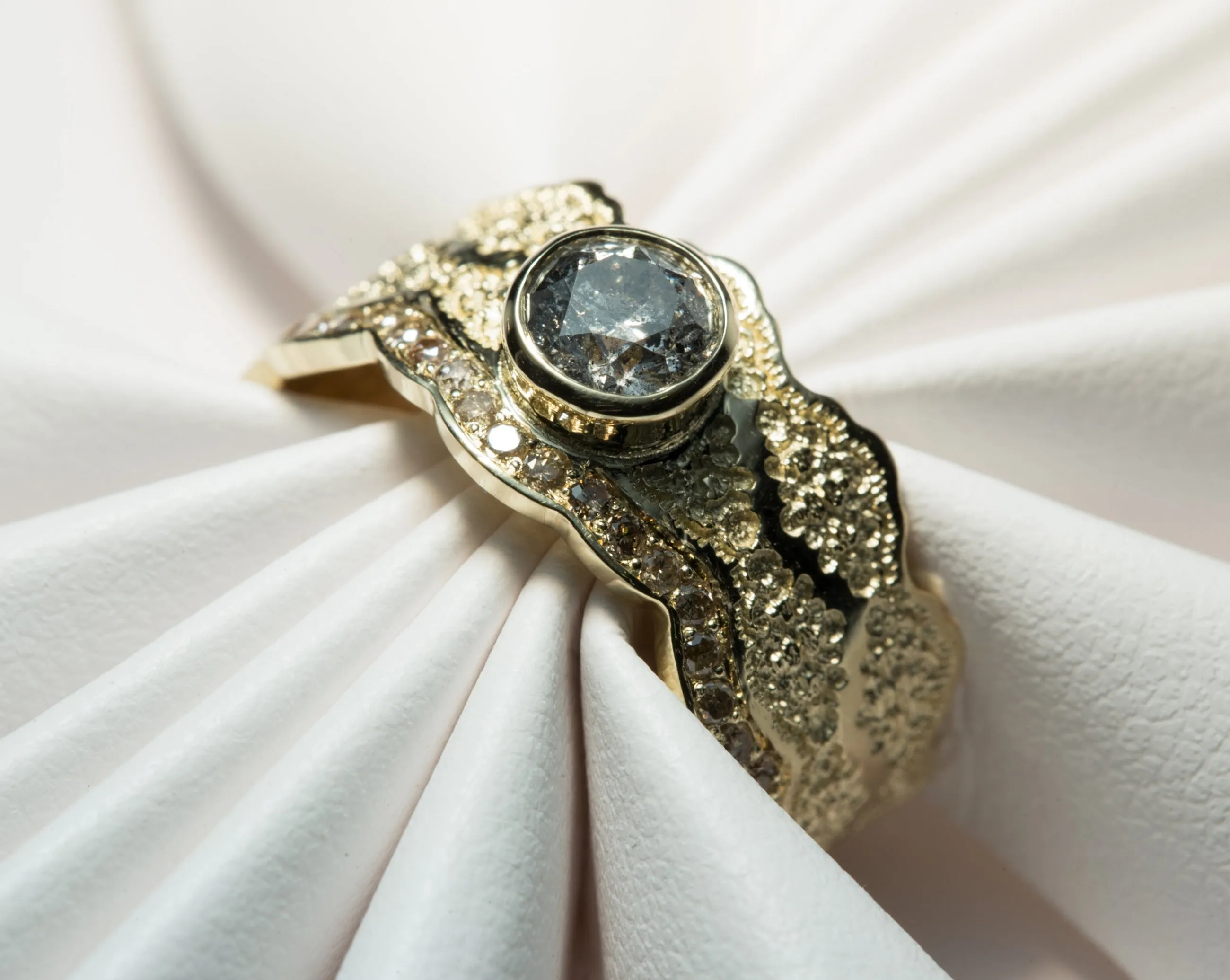 1/2 ct Salt and Pepper Diamond Engagement Ring in 14K Yellow Gold - Size 6.75
