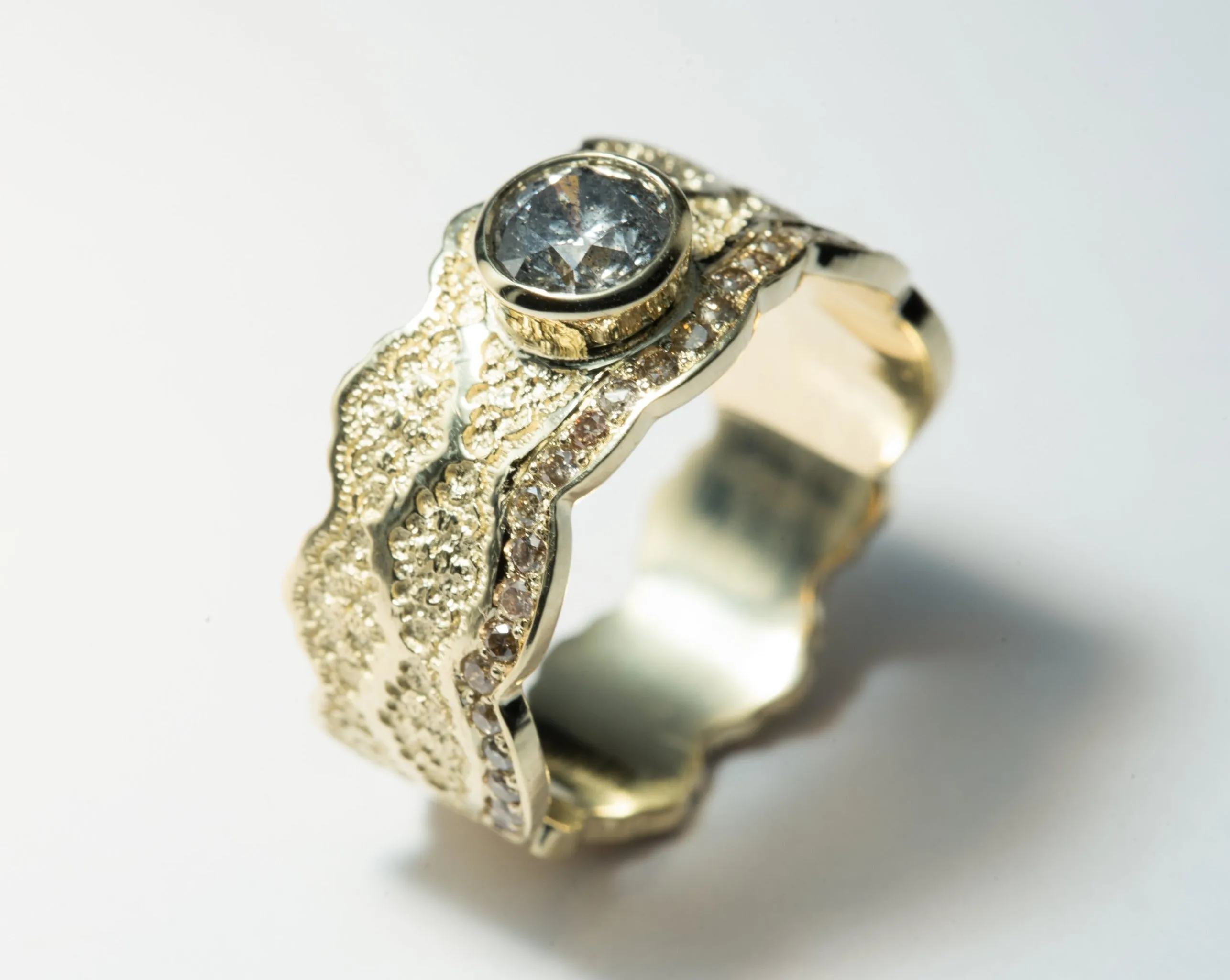 1/2 ct Salt and Pepper Diamond Engagement Ring in 14K Yellow Gold - Size 6.75