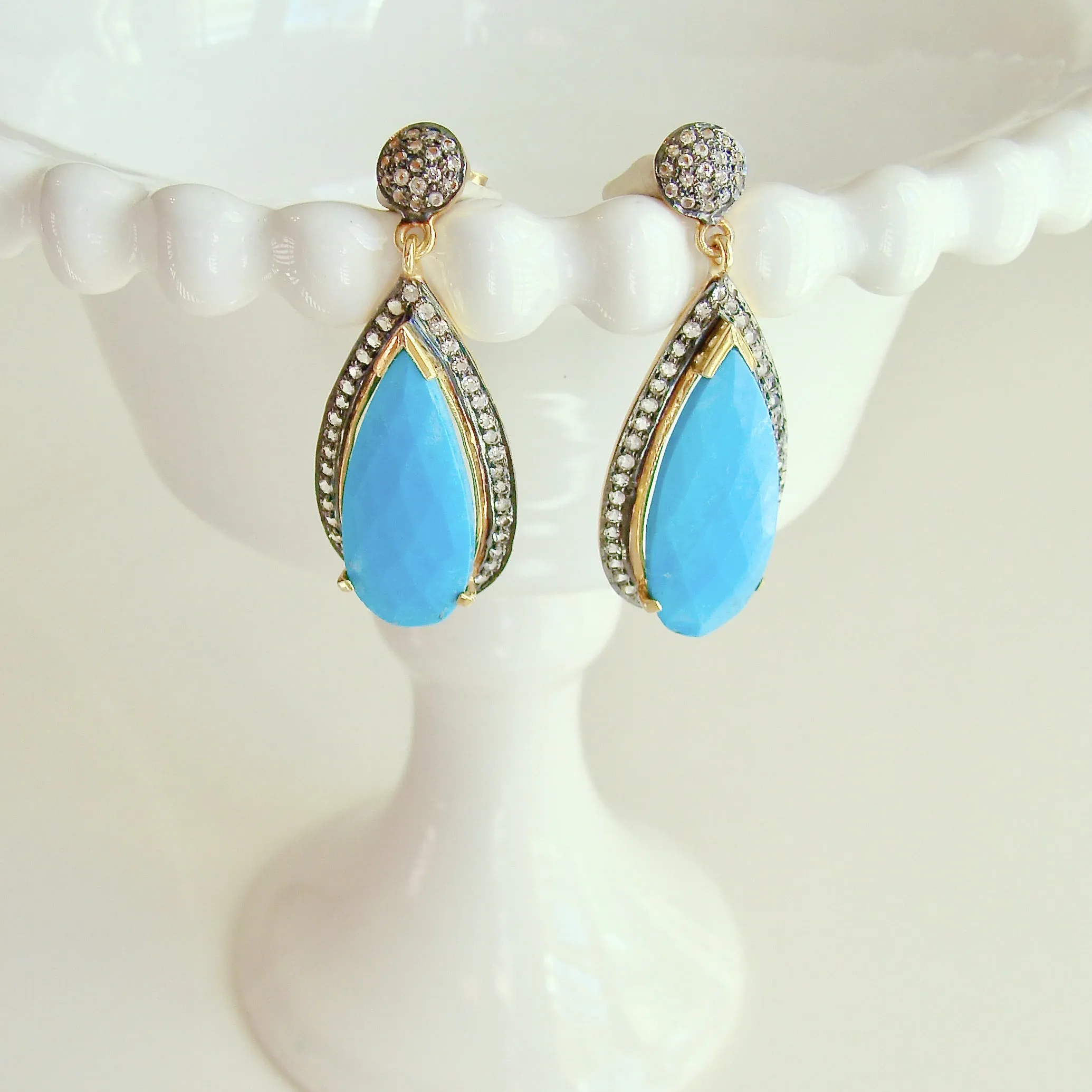 12 Days of Christmas -  Turquoise w White Topaz - Turquoise Earrings