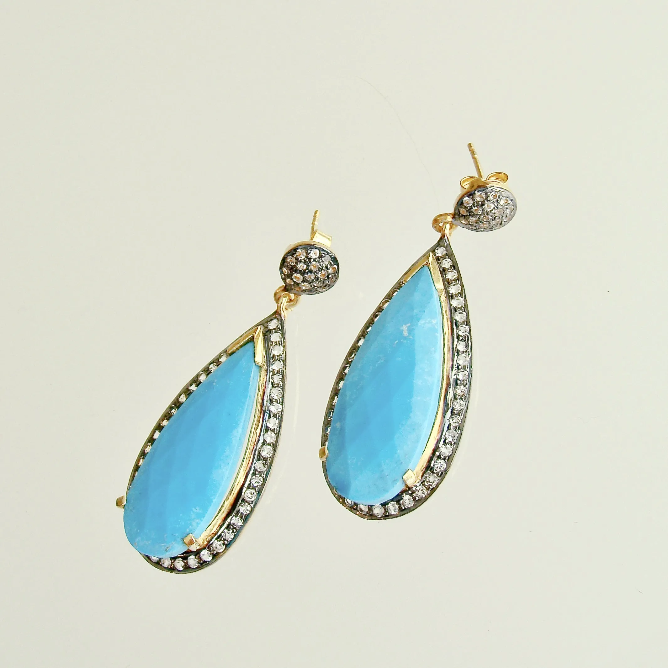 12 Days of Christmas -  Turquoise w White Topaz - Turquoise Earrings