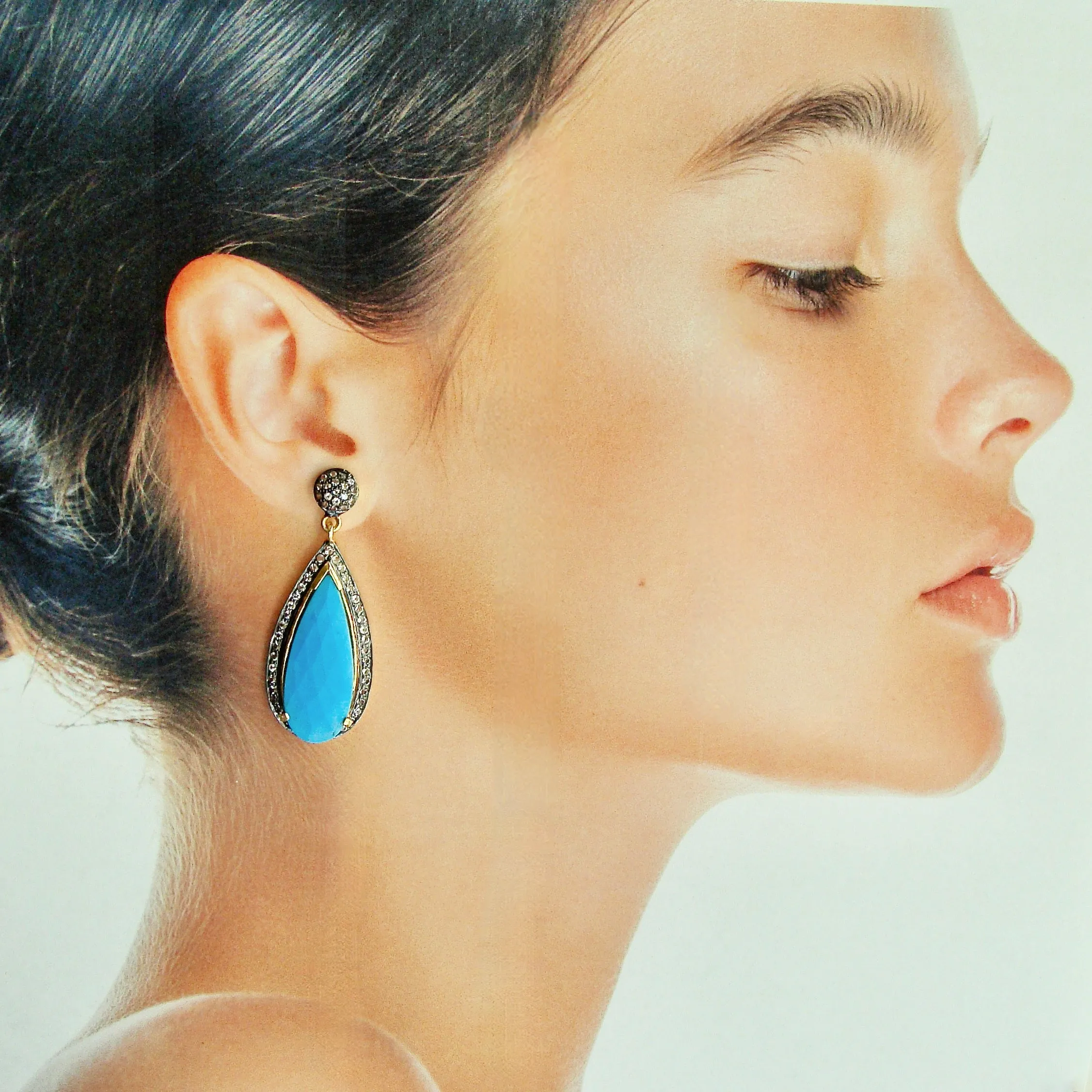 12 Days of Christmas -  Turquoise w White Topaz - Turquoise Earrings