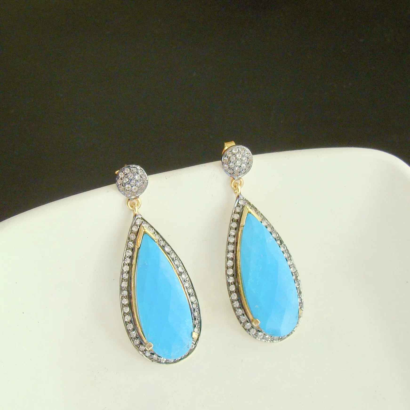 12 Days of Christmas -  Turquoise w White Topaz - Turquoise Earrings