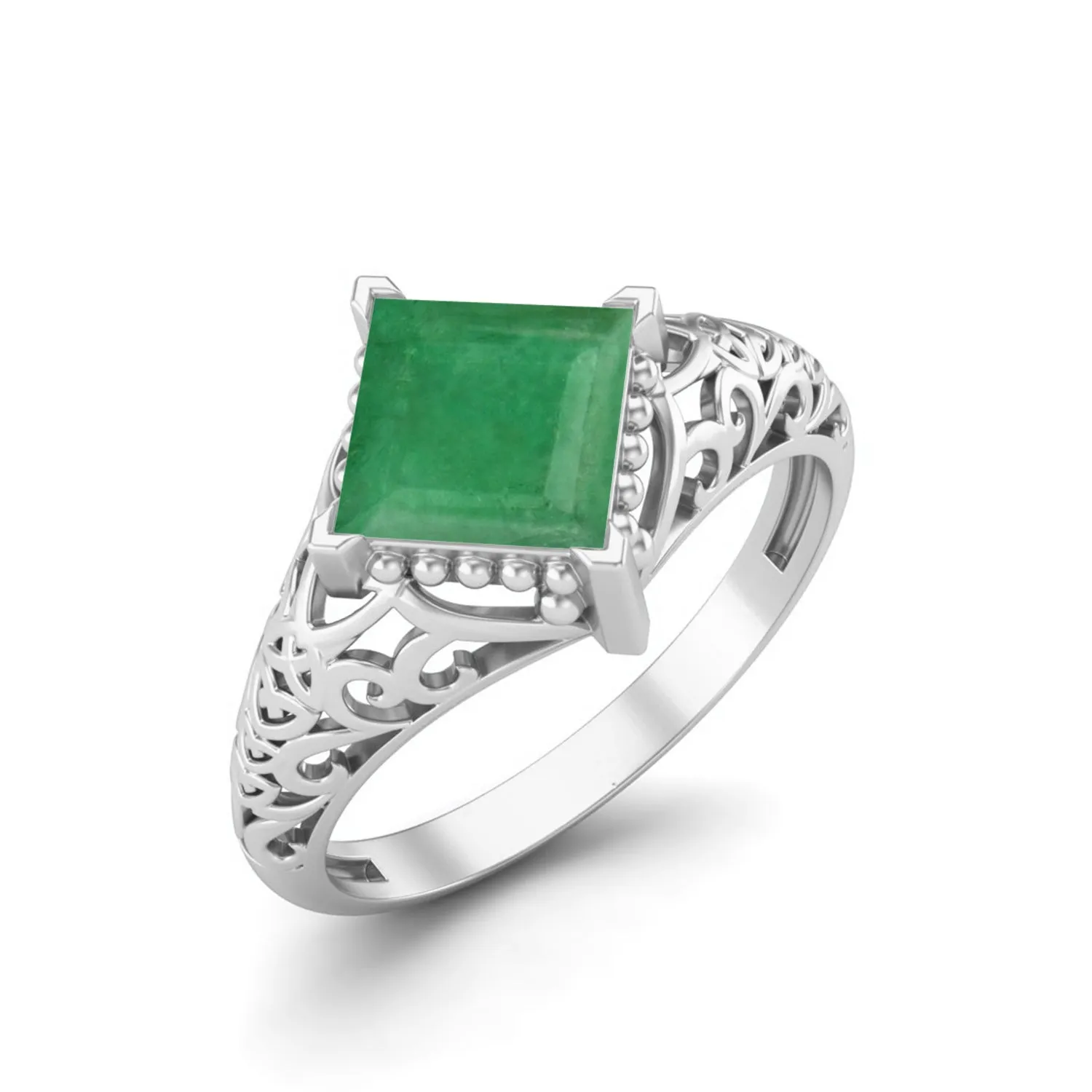 1.30 Ctw Emerald Wedding Ring 925 Sterling Silver Ring