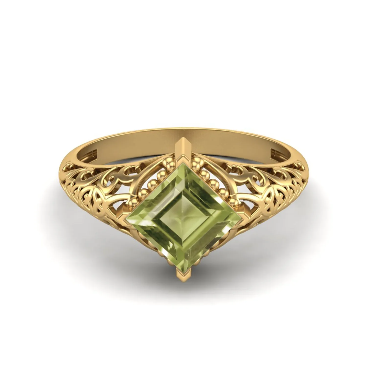 1.30 Ctw Peridot Filigree Design Bridal Ring 6x6mm Square Shaped Ring