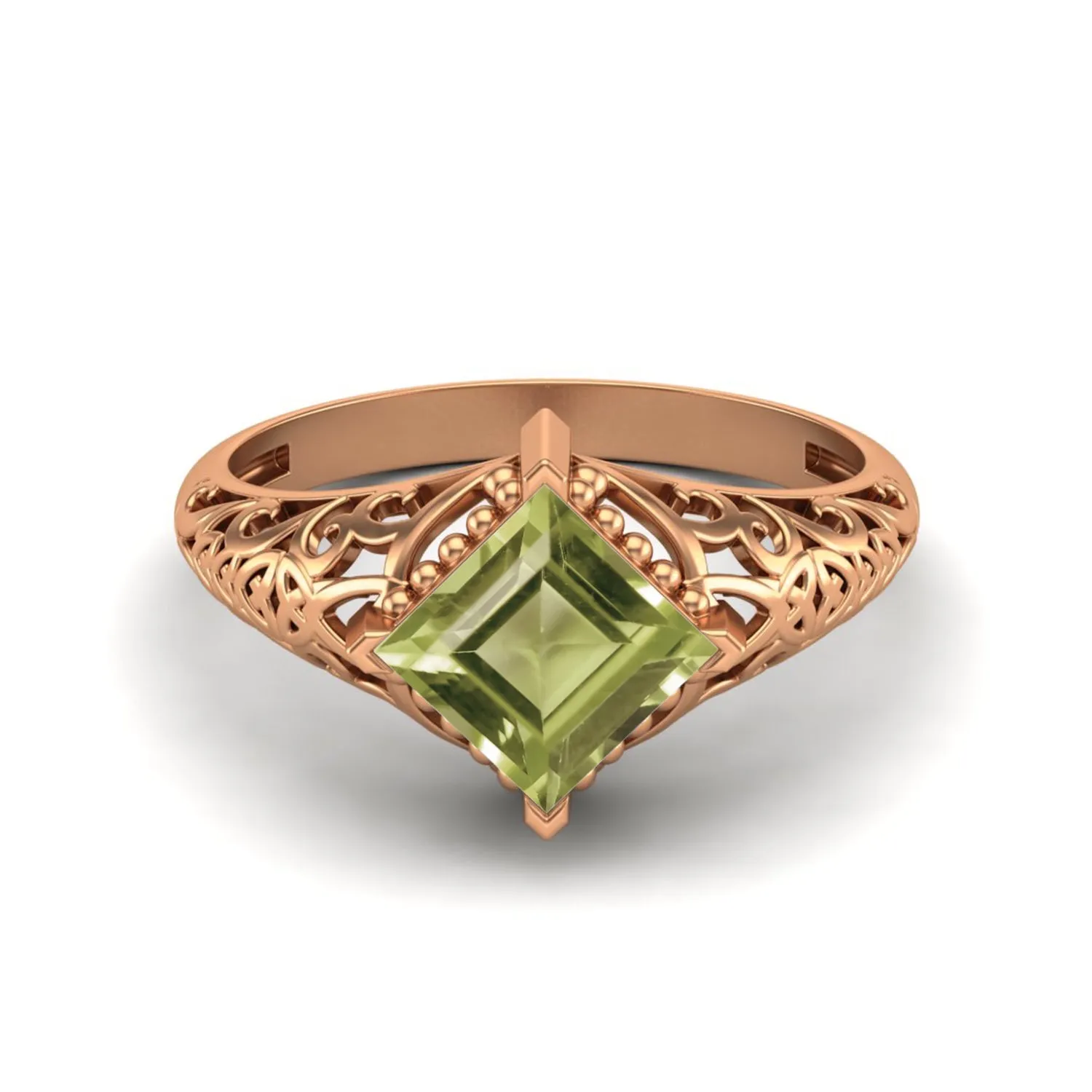 1.30 Ctw Peridot Filigree Design Bridal Ring 6x6mm Square Shaped Ring