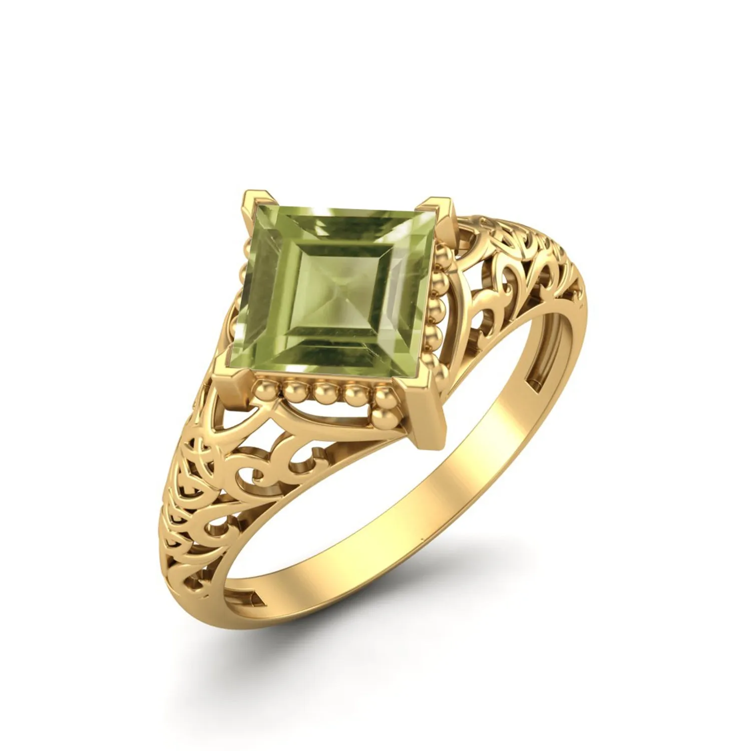 1.30 Ctw Peridot Filigree Design Bridal Ring 6x6mm Square Shaped Ring