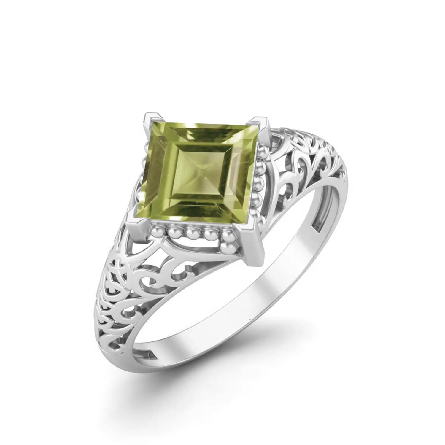 1.30 Ctw Peridot Filigree Design Bridal Ring 6x6mm Square Shaped Ring