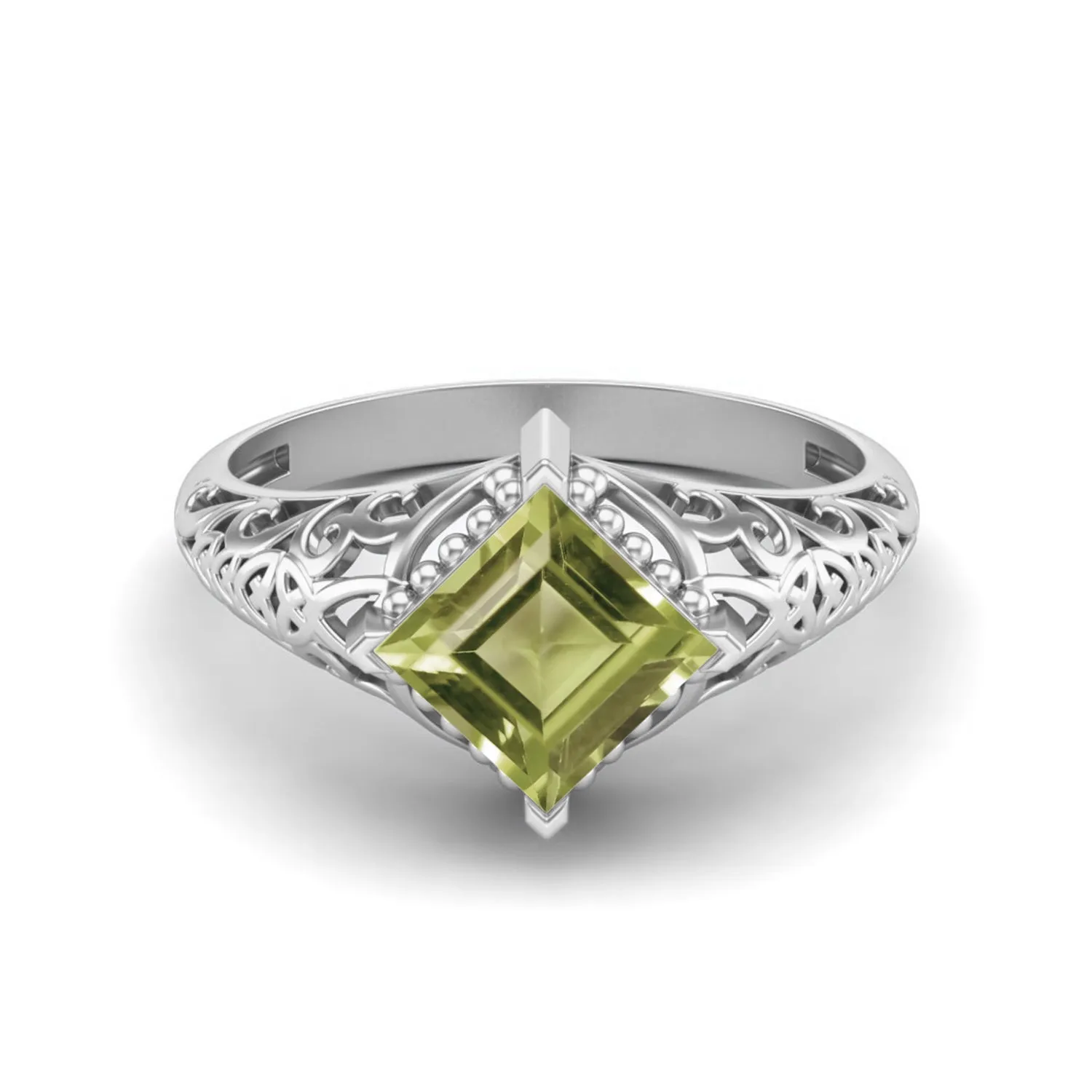1.30 Ctw Peridot Filigree Design Bridal Ring 6x6mm Square Shaped Ring