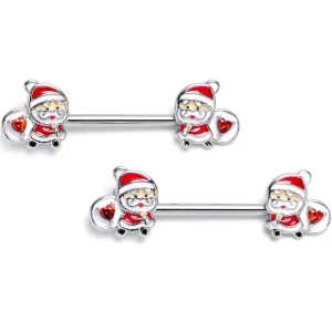 14 Gauge 9/16 Red Gem Santa Bag Heart Holiday Barbell Nipple Ring Set