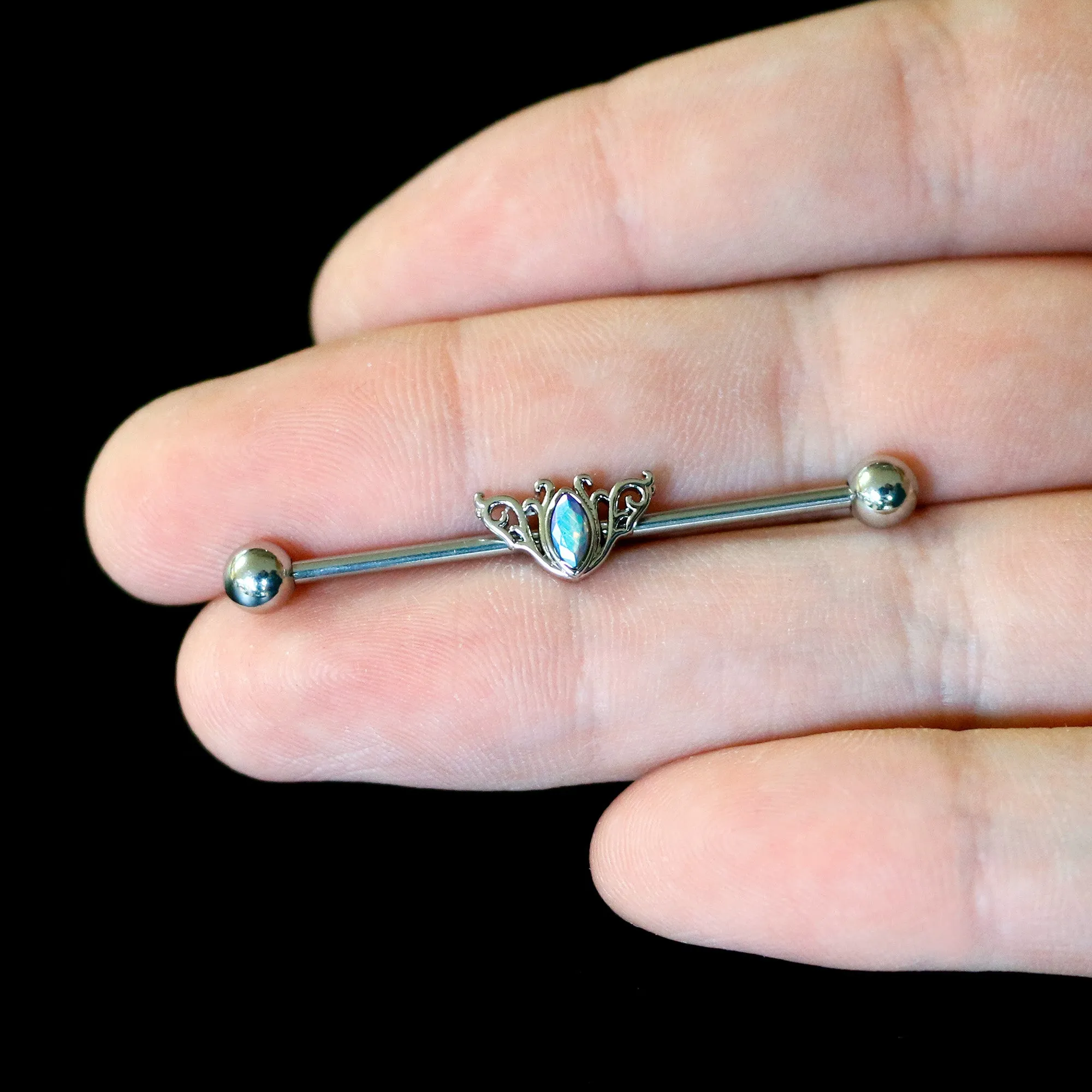 14 Gauge Aurora Gem Art Deco Style Waves Industrial Barbell 38mm