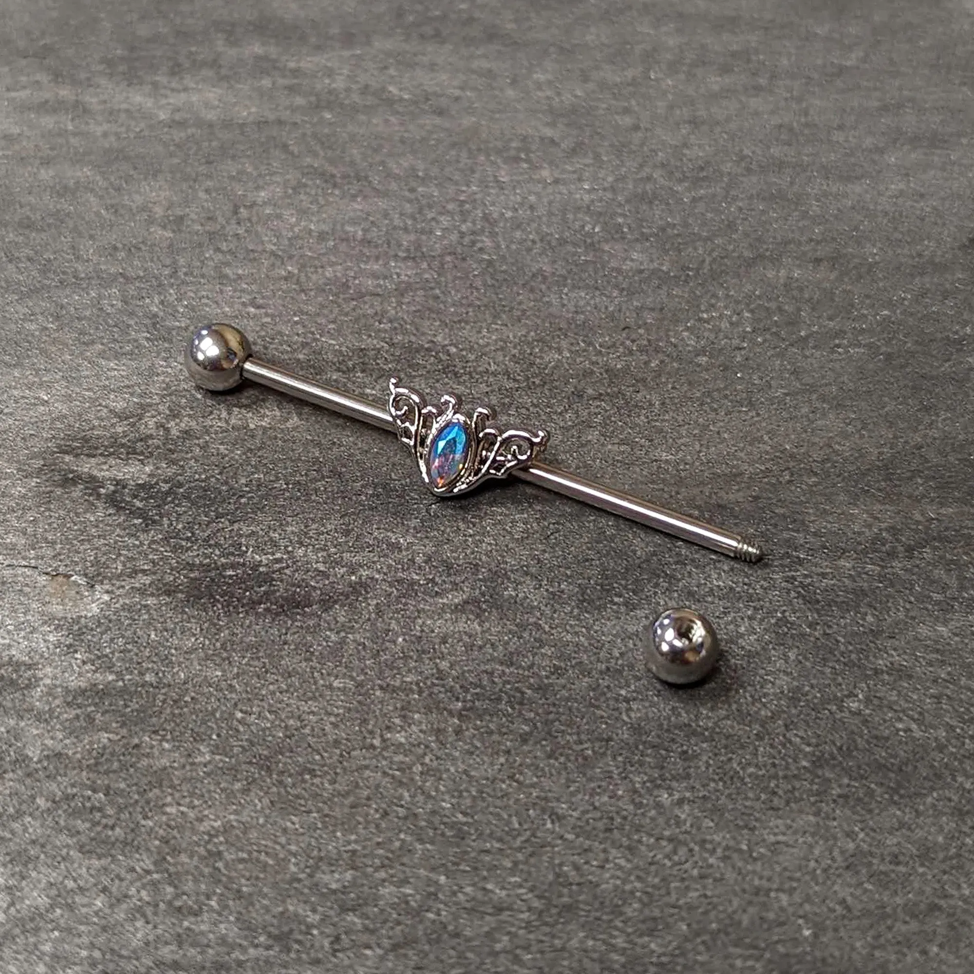 14 Gauge Aurora Gem Art Deco Style Waves Industrial Barbell 38mm