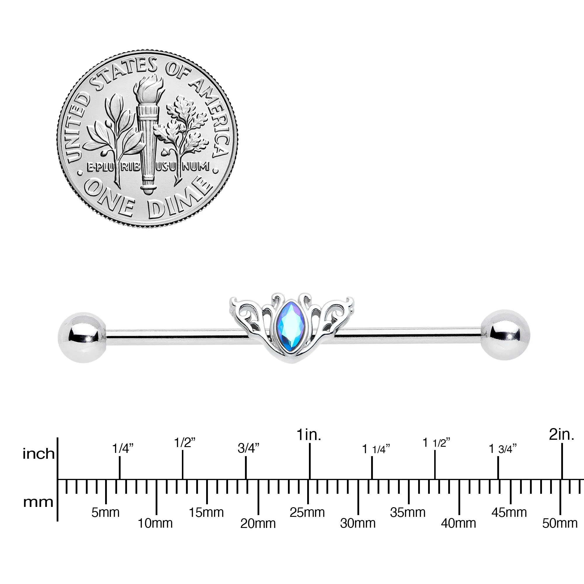 14 Gauge Aurora Gem Art Deco Style Waves Industrial Barbell 38mm