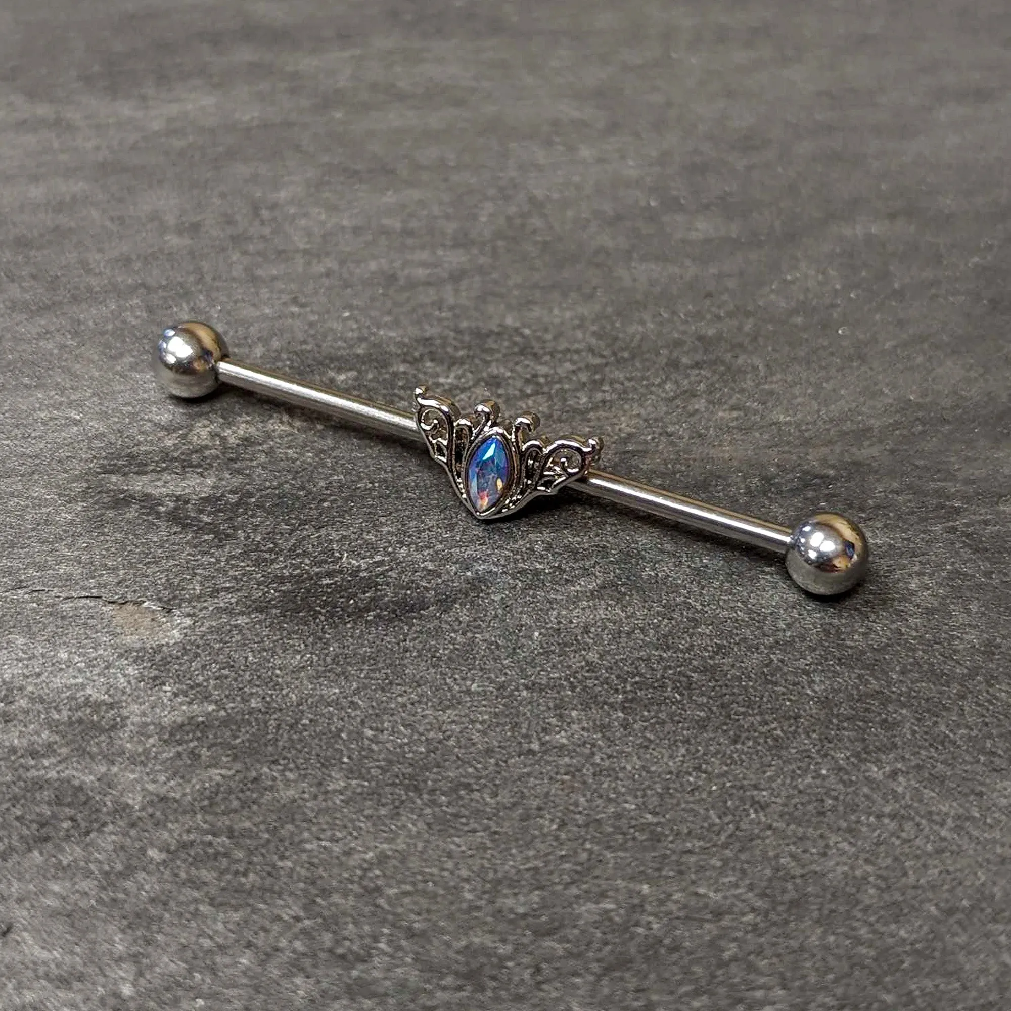 14 Gauge Aurora Gem Art Deco Style Waves Industrial Barbell 38mm