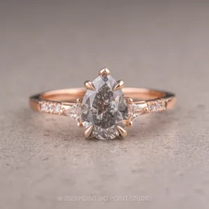 1.40 Carat Salt and Pepper Pear Diamond Engagement Ring, Liza Setting, 14K Rose Gold