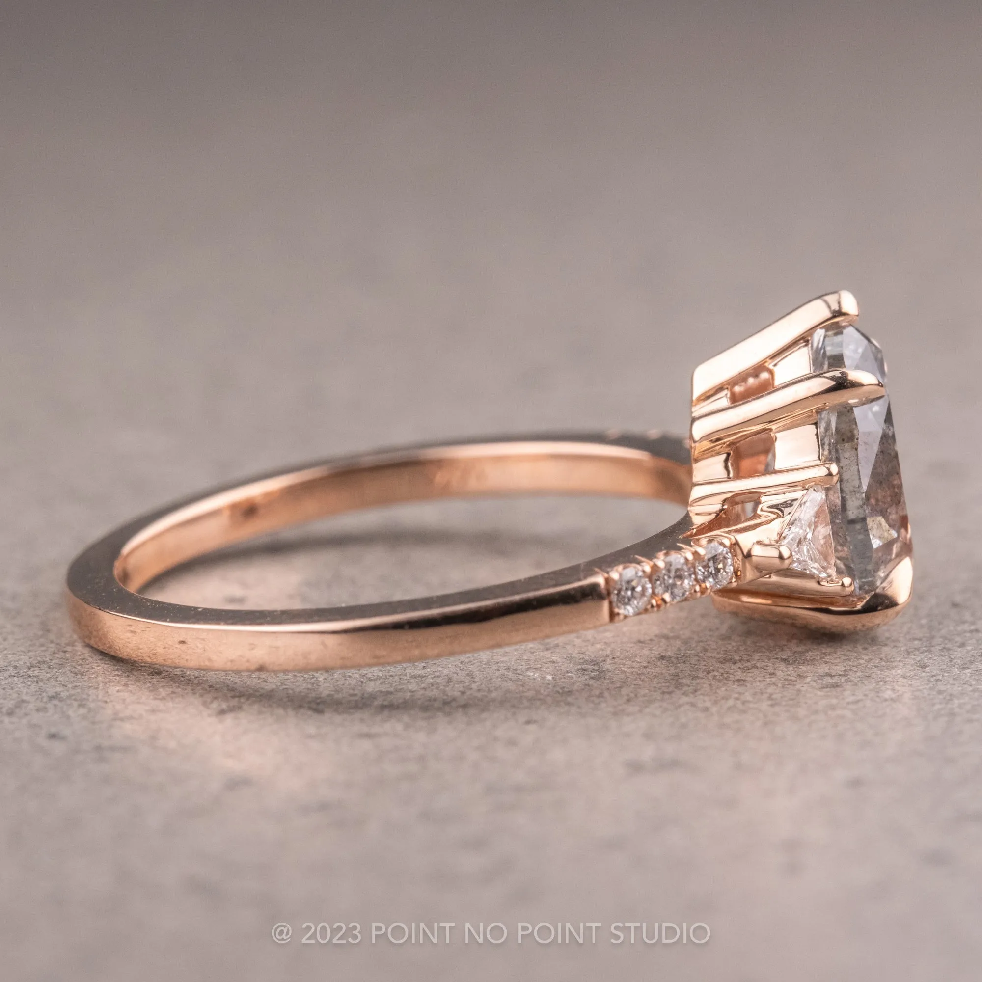 1.40 Carat Salt and Pepper Pear Diamond Engagement Ring, Liza Setting, 14K Rose Gold