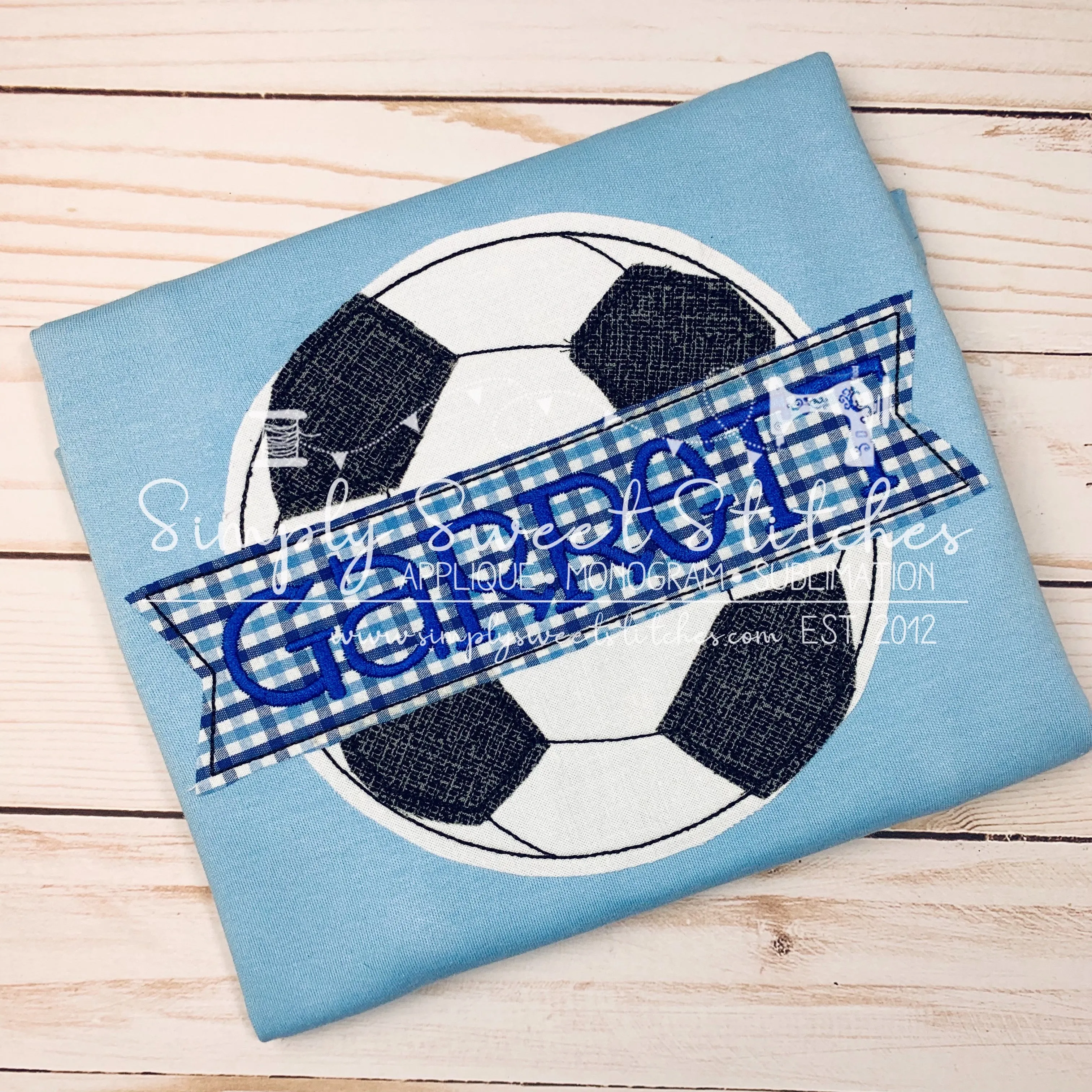 1488 - BOY SOCCER BALL WITH BANNER - APPLIQUE CHILD SHIRT