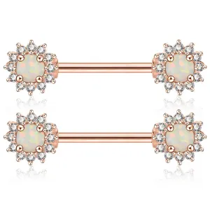 14G 316L Stainless Steel Barbell CZ Surrounded Opal Nipple Rings