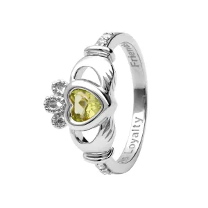 14K Gold Claddagh August Birthstone Ring Genuine Peridot and Diamonds - 14L90P