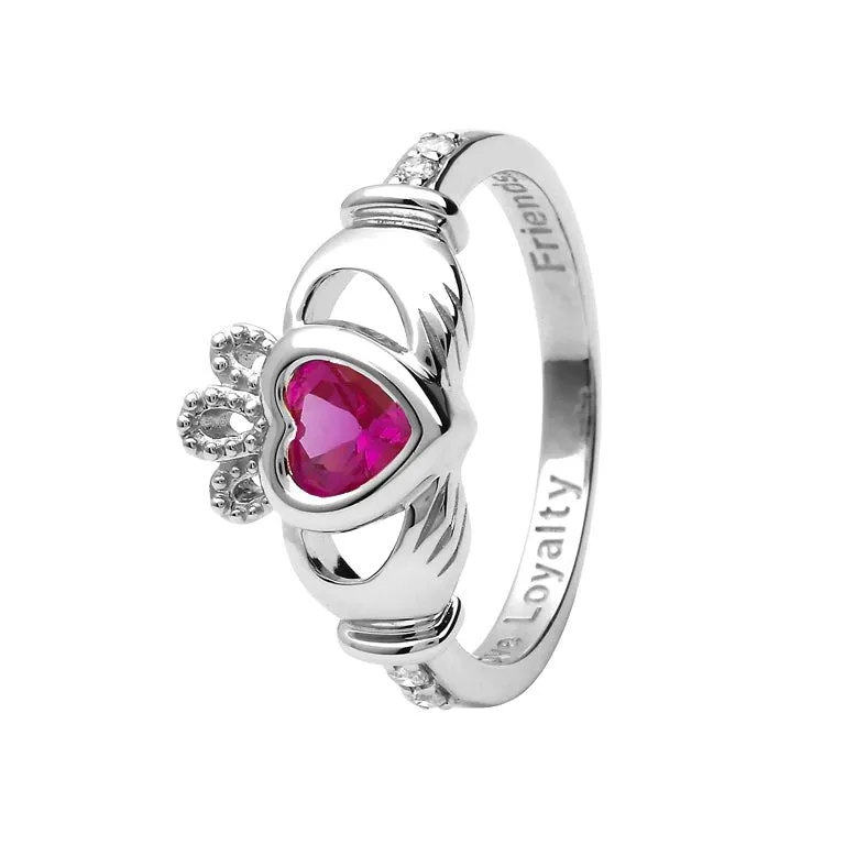 14K Gold Claddagh October Birthstone Ring Pink Sapphire and Diamonds - 14L90PS
