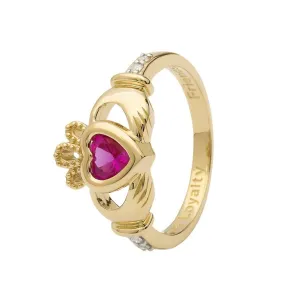 14K Gold Claddagh October Birthstone Ring Pink Sapphire and Diamonds - 14L90PS