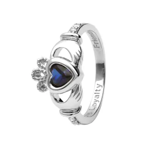 14K Gold Claddagh September Birthstone Ring Blue Sapphire and Diamonds - 14L90S