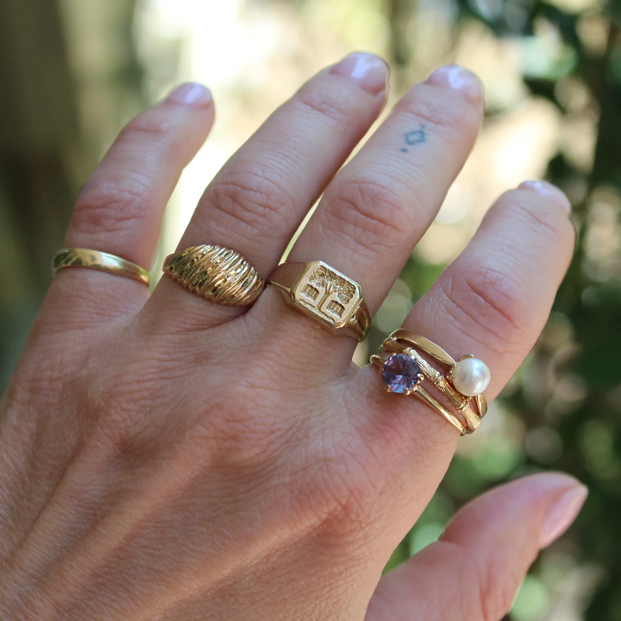 14k Gold Diamond Cut Dome Ring