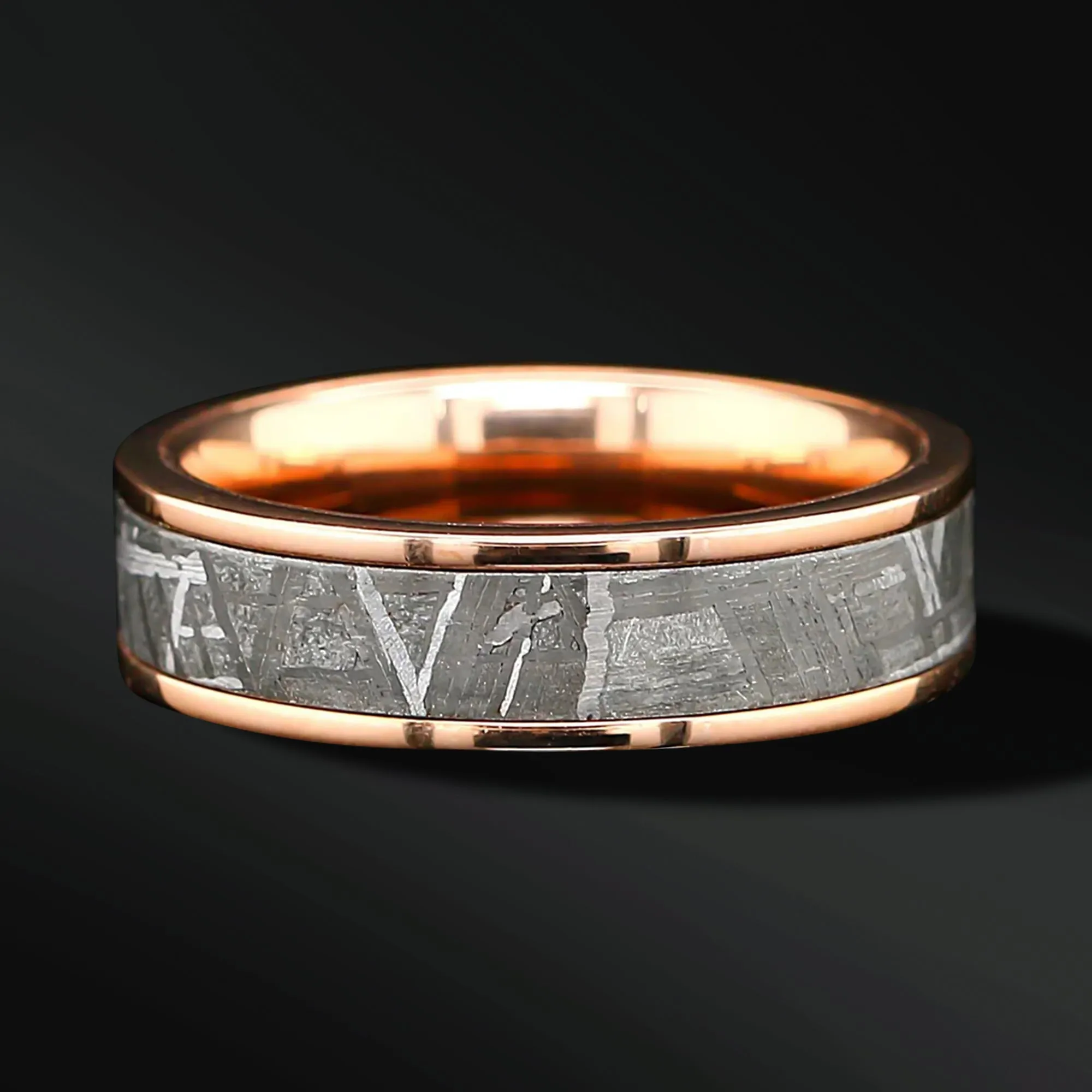 14K Gold Plated Real Meteorite Ring, Stainless Wedding Ring FREE ENGRAVING