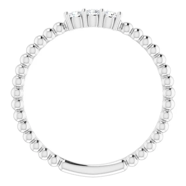 14K White 1/10 CTW Diamond Beaded Ring